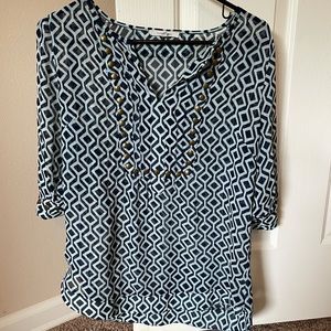 Sheer 3/4 length shirt with brass rivet detail